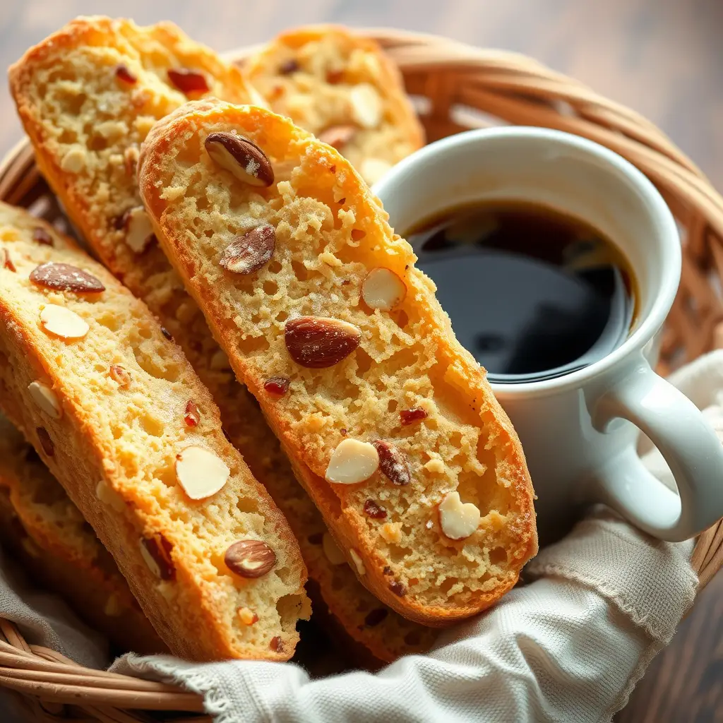 Italienske småkaker, cantuccini, to ganger stekt, sprø kjeks, mandlekjeks, kaffe-tilbehør, tørre småkaker, kake til dyppekjeks, krydret kjeks, tradisjonell italiensk bakst.