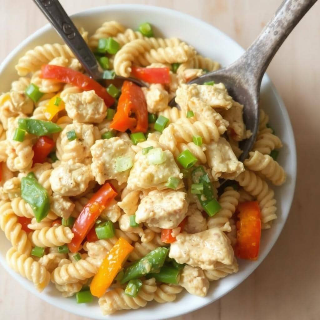 Pastasalat med Karrikylling oppskrift:Smakfull salat med kremet dressing Oppskrift på pastasalat med karrikylling, korleis lage pastasalat med karrikylling, enkel pastasalat med kylling, krema pastasalat med karri, sunn pastasalat oppskrift, pastasalat med kylling og grønnsaker, karri dressing til pastasalat, kald pastasalat med karrikylling, varm pastasalat med kylling, kva er best pasta til pastasalat, middag med kylling og pasta, raske pastasalatar med karri, pastasalat til buffet, korleis få saftig kylling til pastasalat, pastasalat som smakar godt dagen etter