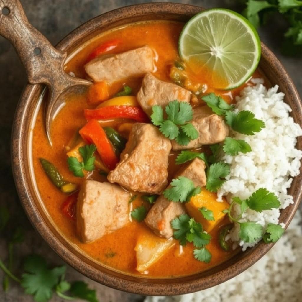 Thaigryte
med Svinekjøtt oppskrift: Smakfull asiatisk gryte med krydder og grønnsaker