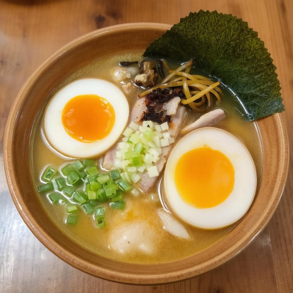 Japansk ramen oppskrift, autentisk ramen, ramenbuljong, nudelsuppe med topping.