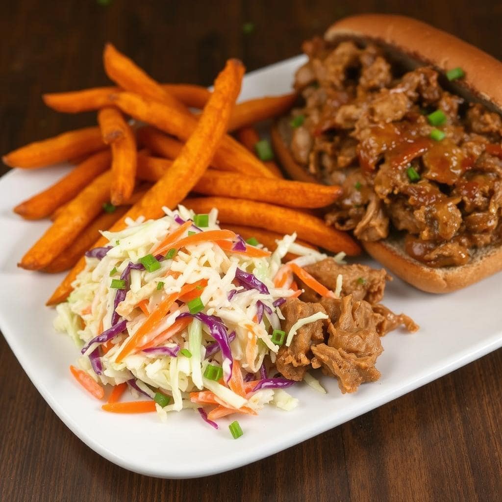 Tilbehør
Til Pulled Pork Oppskrift: Sprø Coleslaw og Søtpotetfries – Perfekt
Kombinasjon