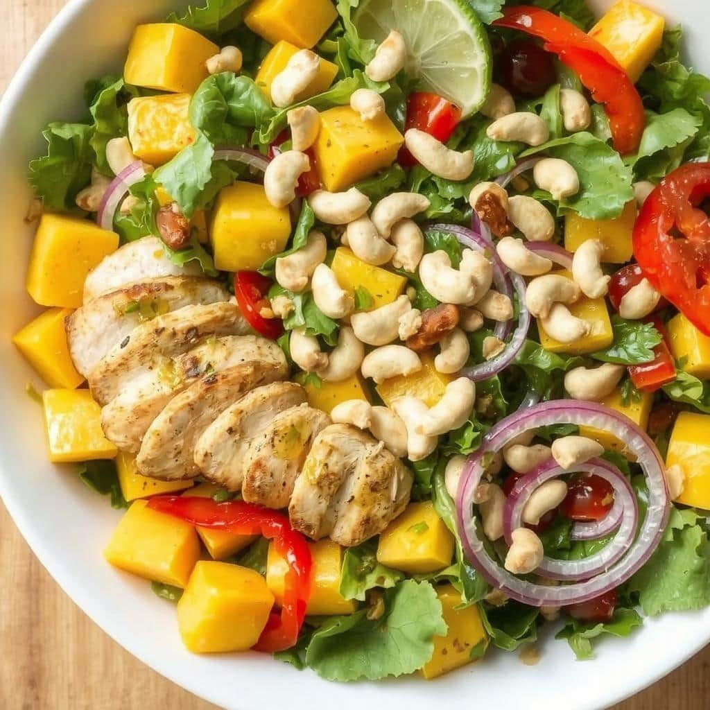 Mangosalat
Med Kylling Oppskrift: Frisk og Fargerik Rett Med Søt Mango og Saftig Kylling