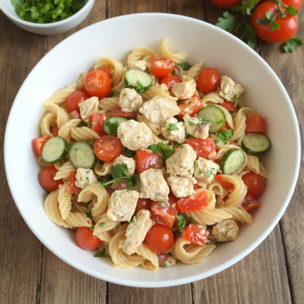 Pastasalat
Med Kylling Oppskrift: Frisk og Enkel Med Saftig Kylling og Sprø Grønnsaker