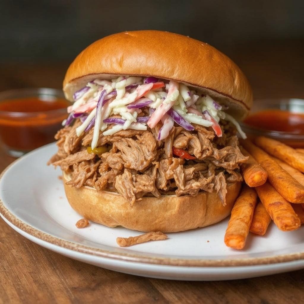 Pulled
Pork Sandwich Oppskrift: Saftig Kjøtt Med Frisk Coleslaw i Sprøtt Brød