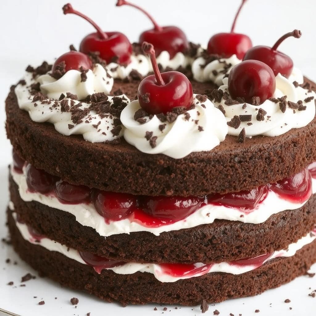 Schwarzwaldkake:
Sunn sjokoladekake med kirsebær og fyldig smak