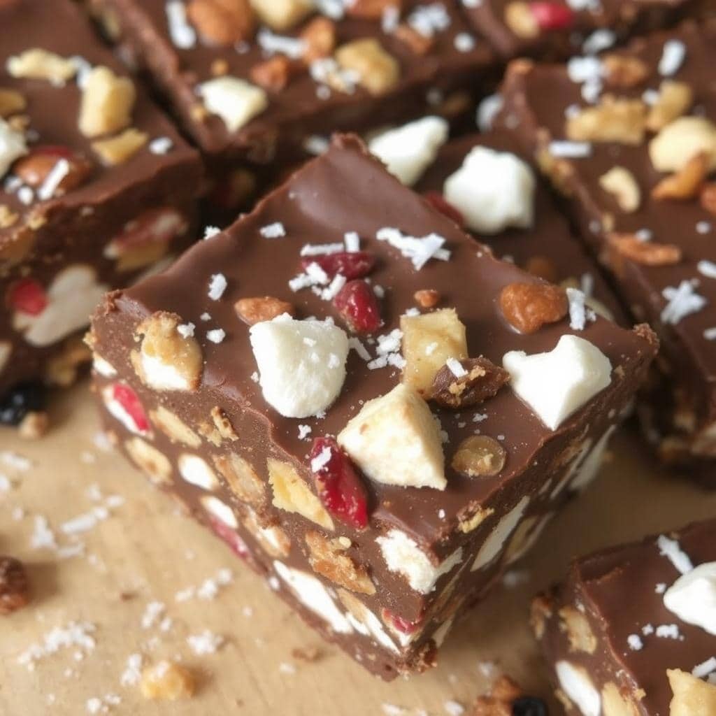 Rocky
Road: Sunn variant med mørk sjokolade, tørket frukt og nøtter
