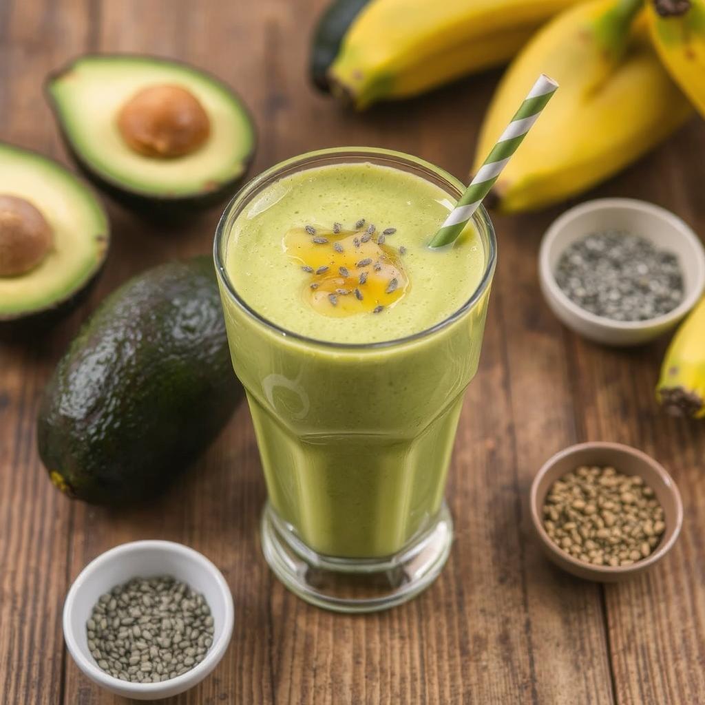 Beskrivelse av avokado og banan smoothie