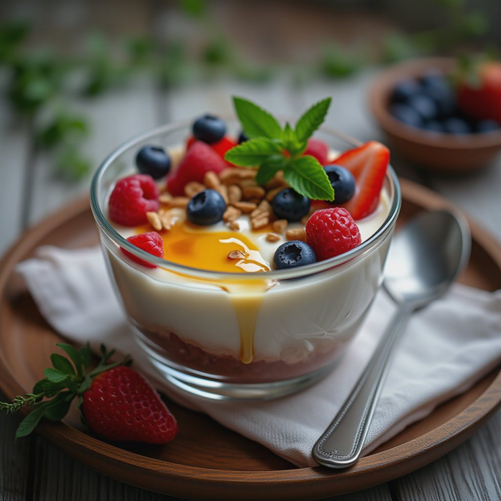 Kremet yoghurt med friske bær og gyllen honning