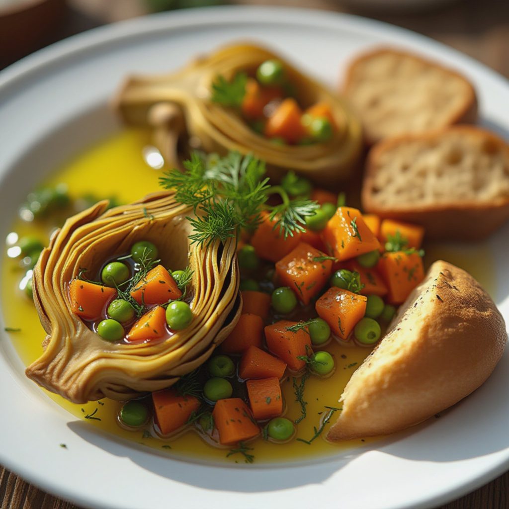 Saftig artisjokk med grønnsaker i sitron- og olivenolje