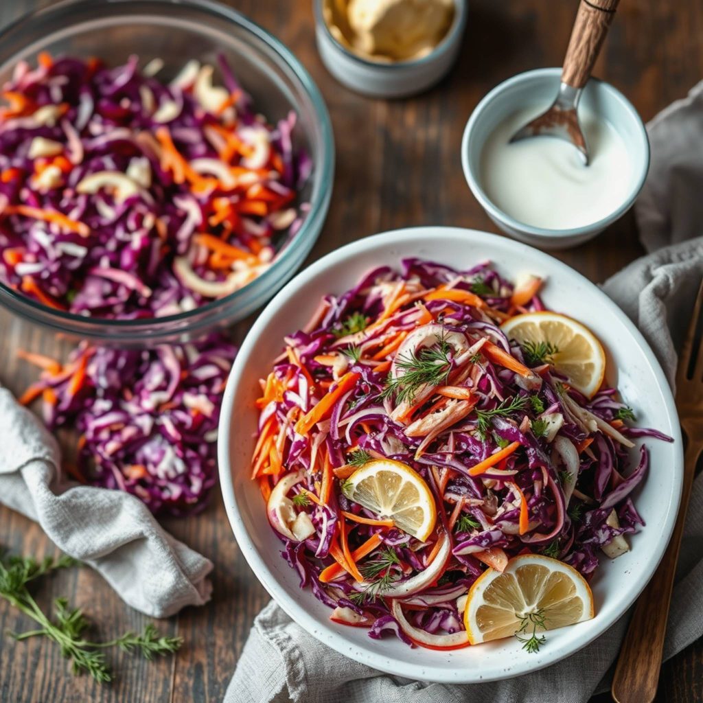 Knasende sommerslaw med rødkål og frisk urtedressing
