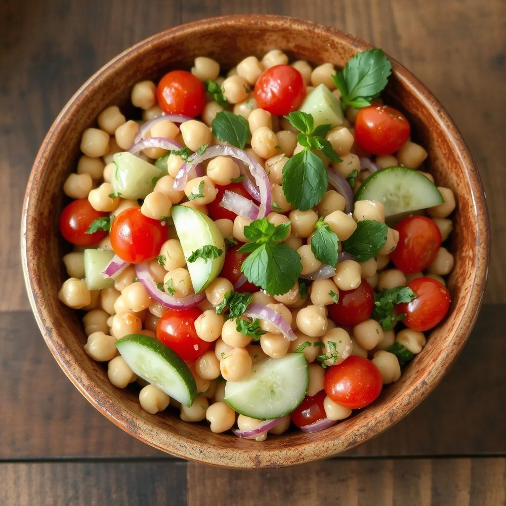 Knasende frisk kikertsalat med tomat og urter